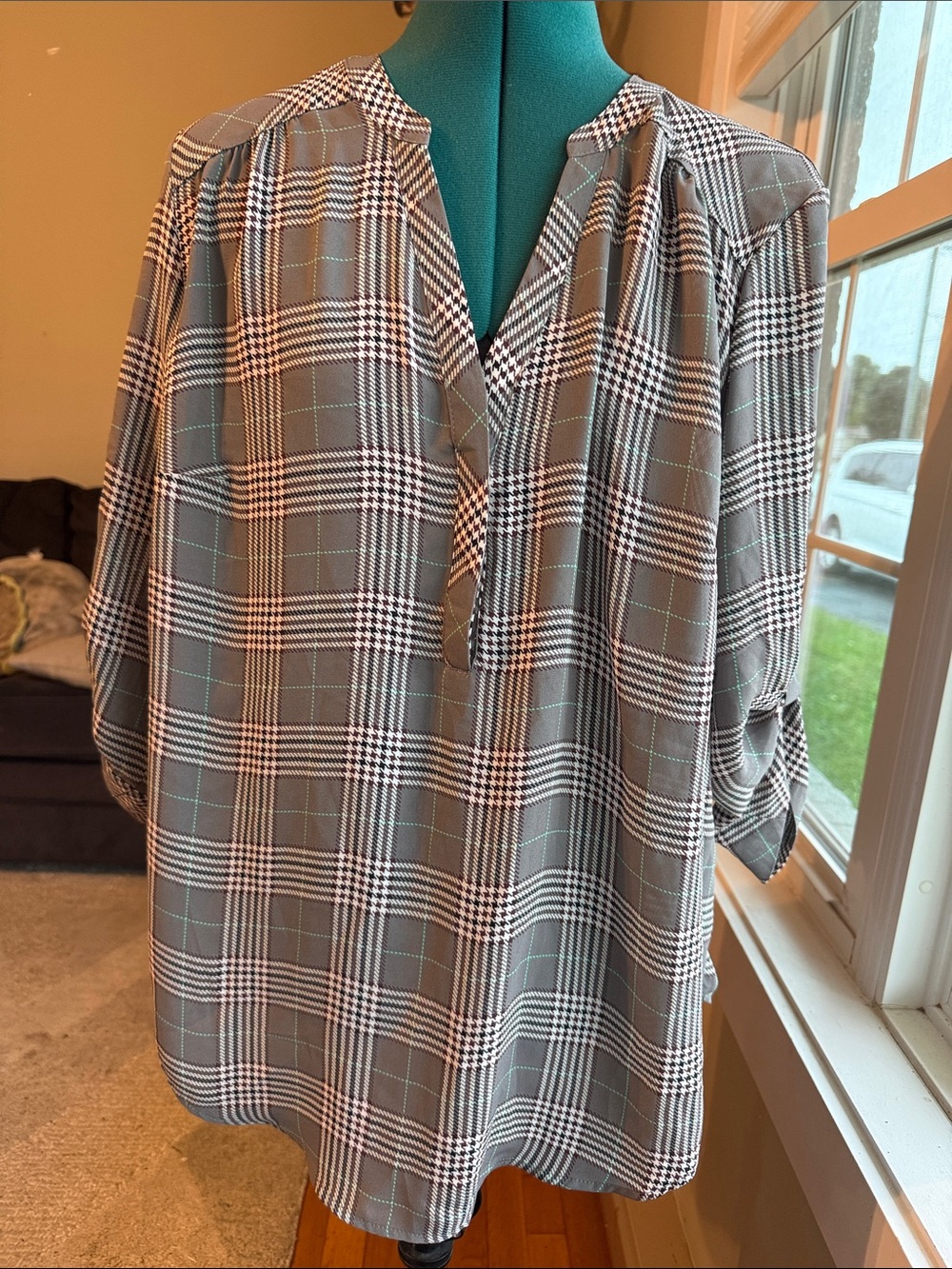 torrid Gray Plaid V-Neck Tunic Top